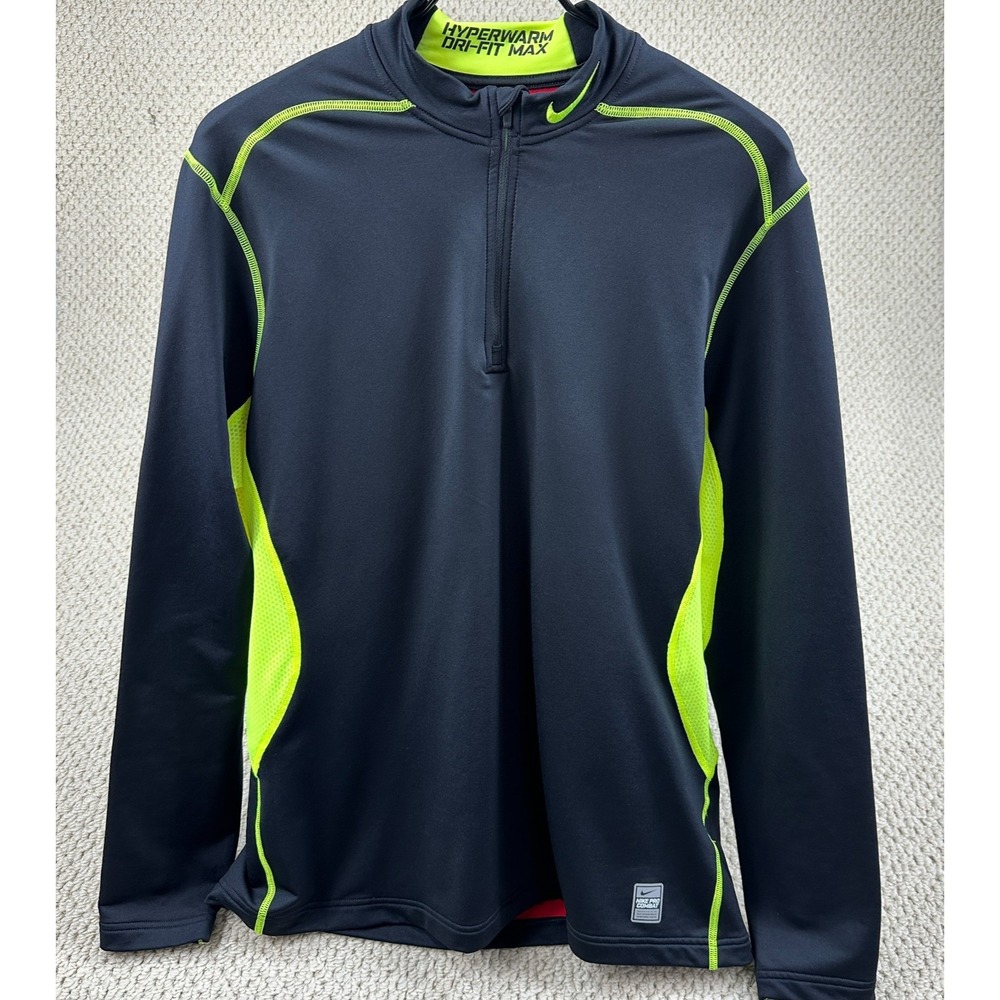 Nike Pro Combat 1/4 Zip Pullover Mens XL Black Neon Hyperwarm Dri-Fit Base Layer